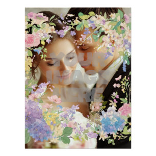 Póster Imagem Personalizável de Borda de Casamento Floral