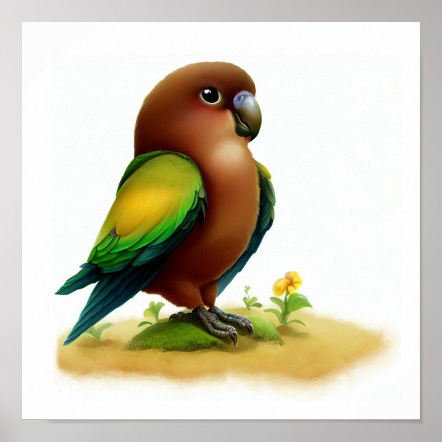 Poster Imagem renderizada em 3D de um papagaio castanho b (Frente)
