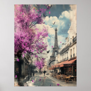 Poster Imagem romântica do PAris com a torre Eiffel