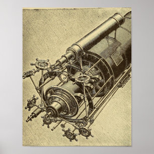 Poster Imagem vintage do Telescópio Steampunk 1898