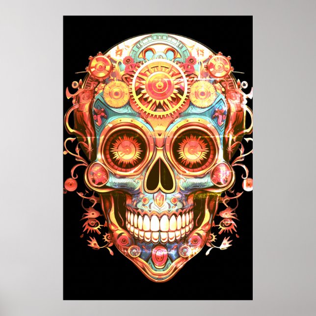 Poster Imagens de Caveira de Açúcar Cara Sorridente Brilh (Frente)