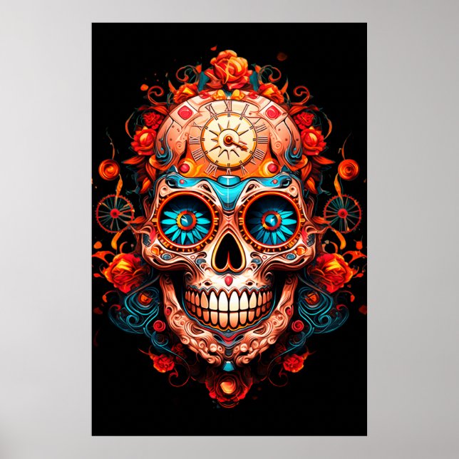 Poster Imagens de Caveira de Açúcar com Olhos Azuis Cara  (Frente)