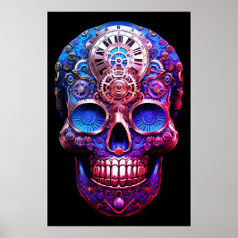 Poster Imagens de Crânio de Açúcar Azuis e Pretas em uma 