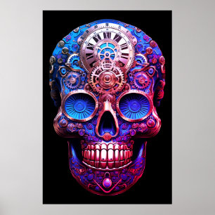 Poster Imagens de Crânio de Açúcar Azuis e Pretas em uma