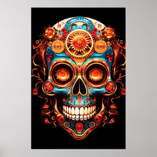 Poster Imagens de Crânio de Açúcar Cara Sorridente Azul E
