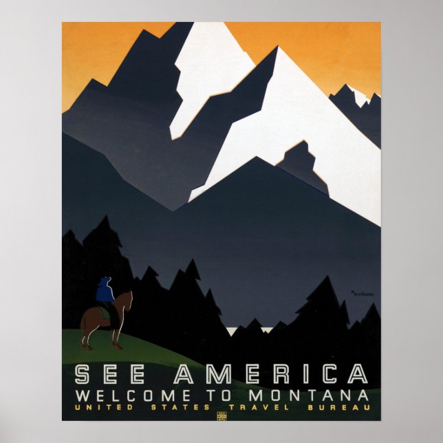Poster Imagens Vintage Implantadas na Paisagem Montana (Frente)