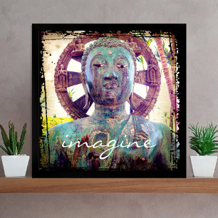 Póster "Imagine" Foto do Buda da Turquesa Asiática Vinta