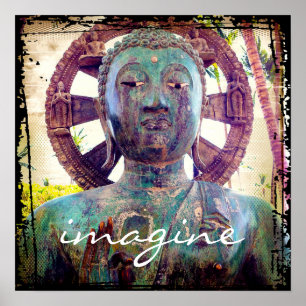 Póster "Imagine" Foto do Buda da Turquesa Asiática Vinta