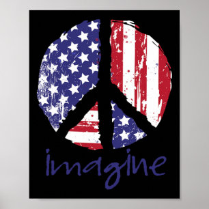 Poster Imagine Peace American Flag Usa Peace Sign 4th Of