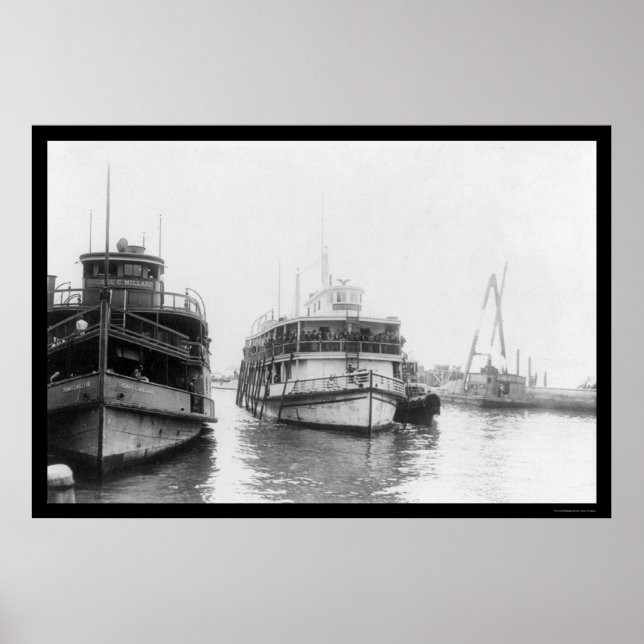 Póster Imigrantes de Carregando Barge na Ilha Ellis, Nova (Frente)