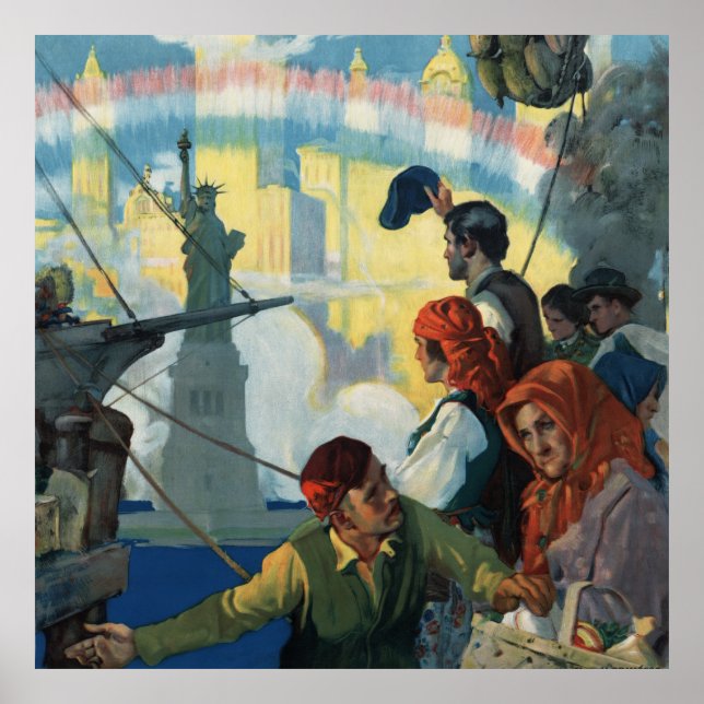 Póster Imigrantes e a Trabalho de arte da Liberdade (Frente)