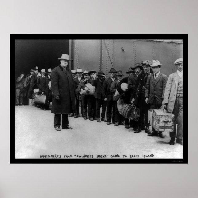Póster Imigrantes indo para Ellis Island 1911 (Frente)