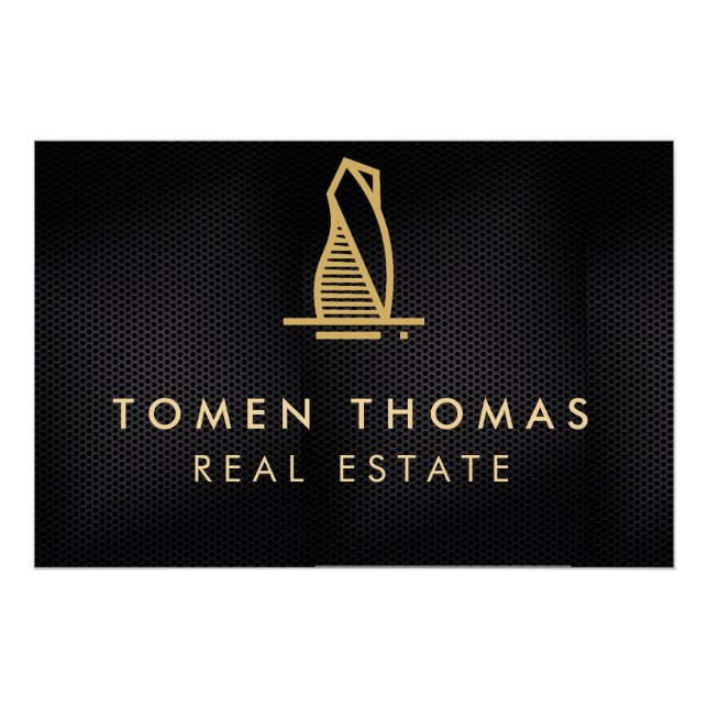 Póster Imobiliário Metálico Preto Elegante (Frente)