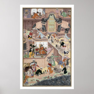 Póster Imperador Akbar (r.1556-1605) que inspeciona o
