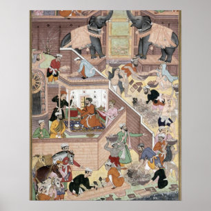 Póster Imperador Akbar (r.1556-1605) que inspeciona o