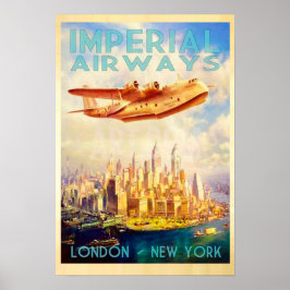 Poster Imperial Airways London & New York Viagens vintage
