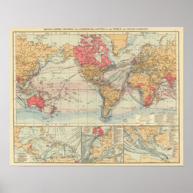 Póster Império Britânico, rotas, correntes (Frente)