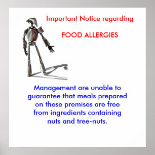 Póster Important Notice regarding FOOD ALLERGIES