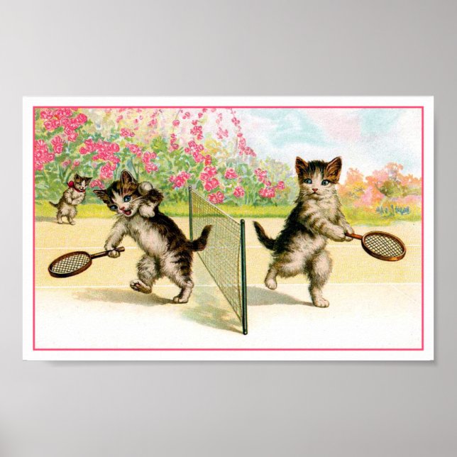 Póster Impressão: Badminton Kittens Vintage Art (Frente)