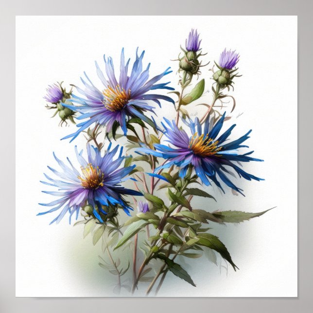 Poster Impressão de Arte com Flor Azul (Frente)