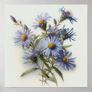 Poster Impressão de Arte com Flor Azul