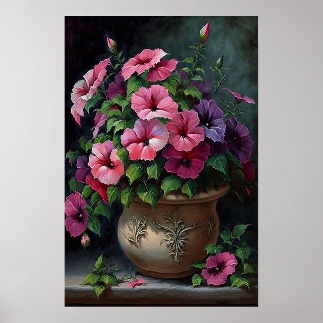 Poster Impressão de de Flor de Petunias Rosa (Frente)