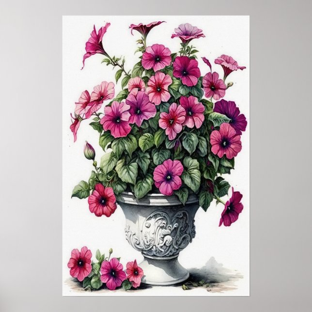 Poster Impressão de de Flor de Petunias Rosa (Frente)