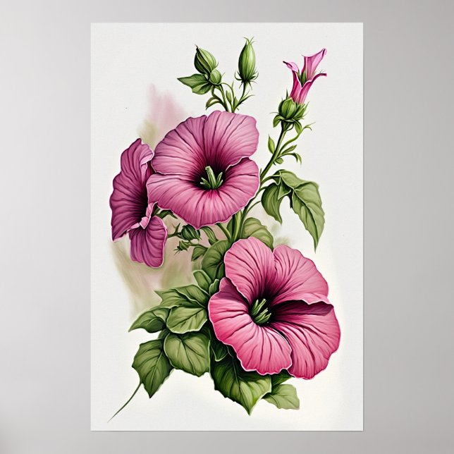 Poster Impressão de de Flor de Petunias Rosa (Frente)