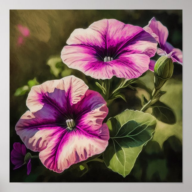 Poster Impressão de de Flor de Petunias Rosa (Frente)