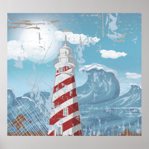 Poster impressão de do farol vermelho-vermelho-Vin