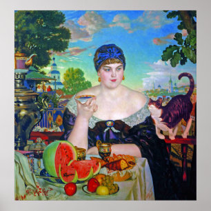 Poster Impressão: Esposa de Merchant por Boris Kustodiev