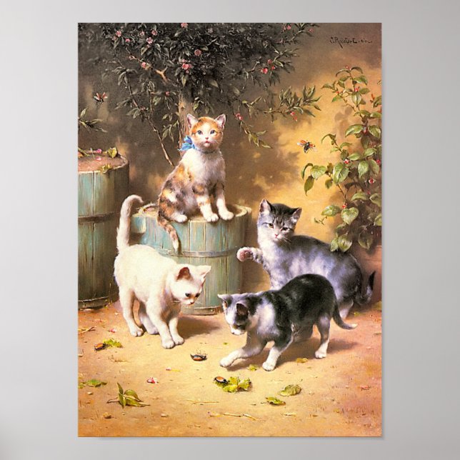 Póster Impressão: "Gatinhos brincando com besouros" (Frente)
