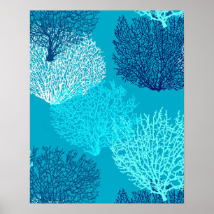 Póster Impressão, turquesa, Aqua e azuis cobaltos corais
