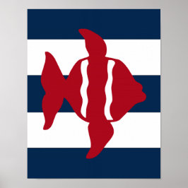 Poster Impressão, vermelho, marinho e branco de peixe náu