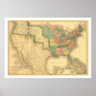 Poster Impressionante Mapa Americano 1839