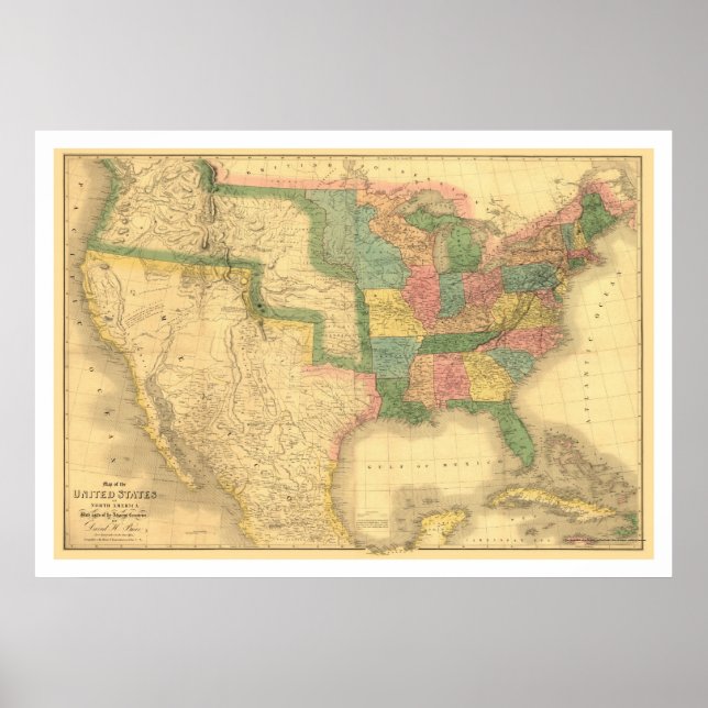 Poster Impressionante Mapa Americano 1839 (Frente)