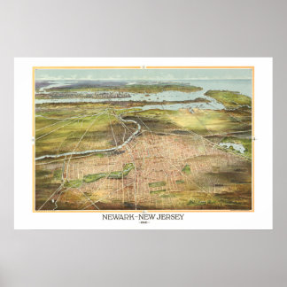 Póster Impressionante mapa antigo de Newark, Nova Jersey,