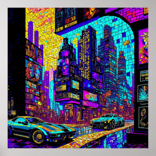 Poster Impressionante Mosaico, Vidro Escondido Neon Cyber