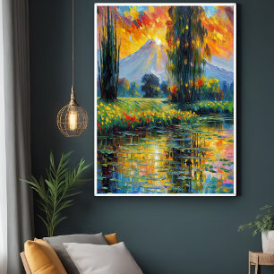 Póster Impressionismo da paisagem vibrante com reflexo so