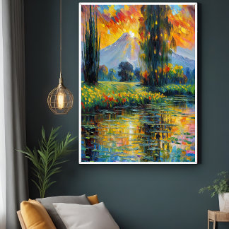Póster Impressionismo da paisagem vibrante com reflexo so