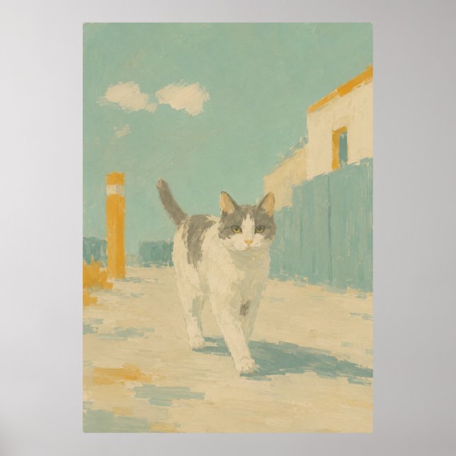 Poster Impressionismo de Gato de Rua em Óleo Pintura Post (Frente)