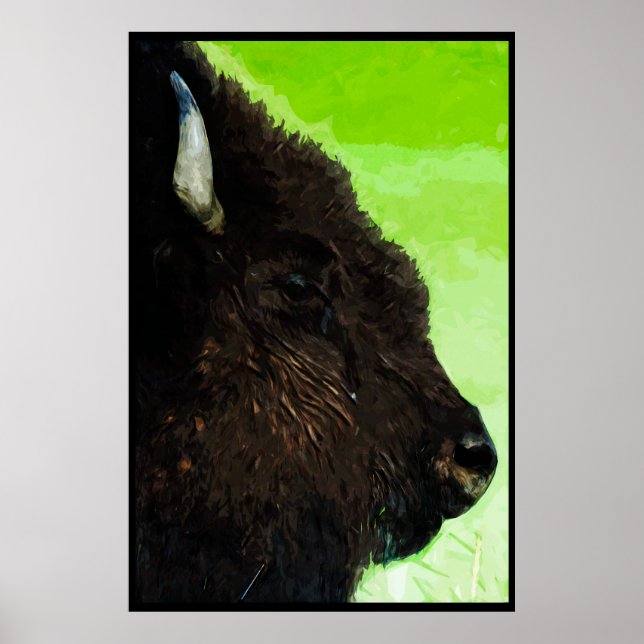 Póster Impressionismo do Abstrato Retrato americano Bison (Frente)