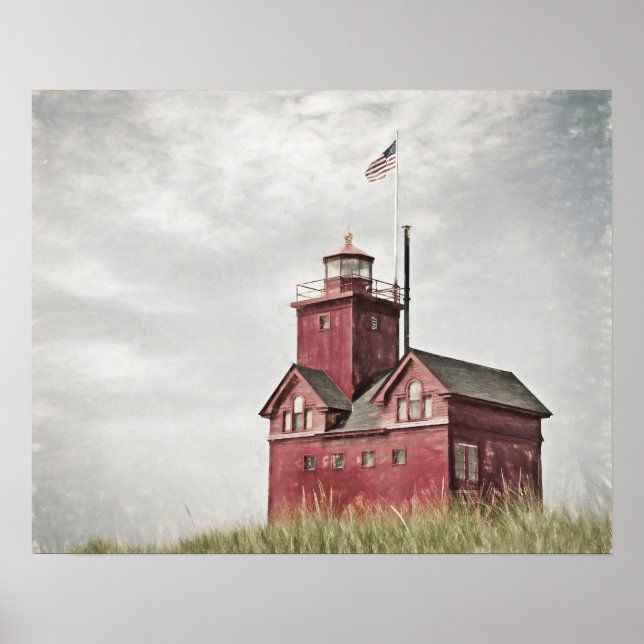 Póster Impressionismo do Grande Farol Vermelho (Frente)