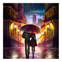 Impressionismo França casal caminhando na chuva