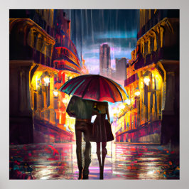 Poster Impressionismo França casal caminhando na chuva