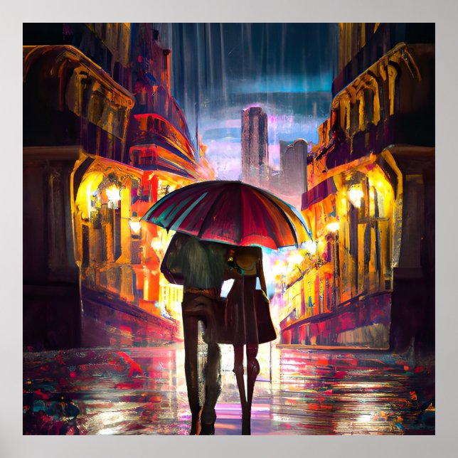 Poster Impressionismo França casal caminhando na chuva (Frente)