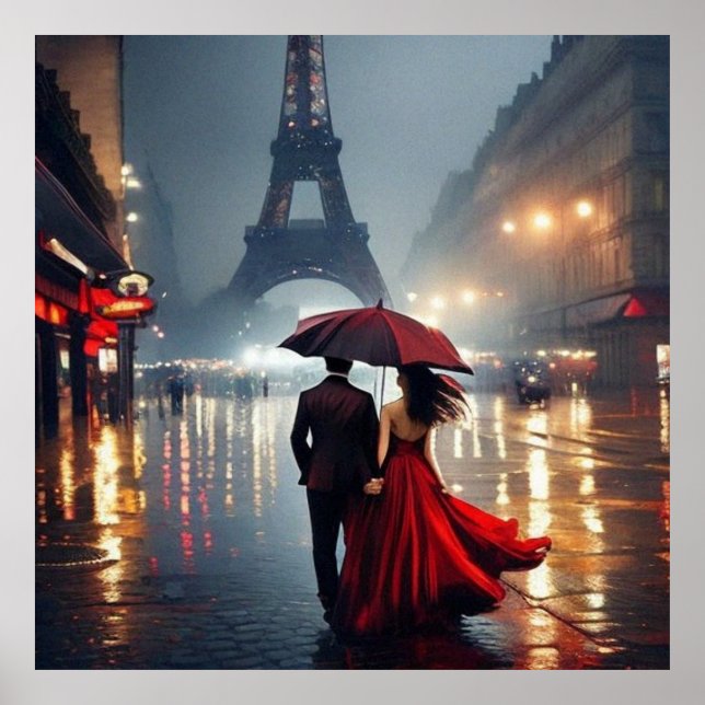 Poster Impressionismo França Torre Eiffel e Casal (Frente)