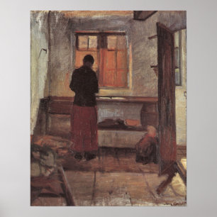 Póster Impressionismo por Vintagem, Garota na Cozinha, An