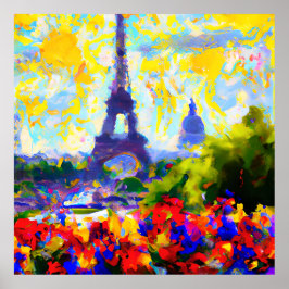 Poster Impressionista Abstrato Paris flores Torre Eiffel