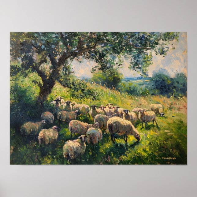 Poster Impressionista Bloqueio de Paisagem Ovina (Frente)